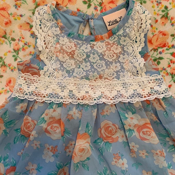 Little Lass Blue Lace Floral Set - Picture 2 of 5